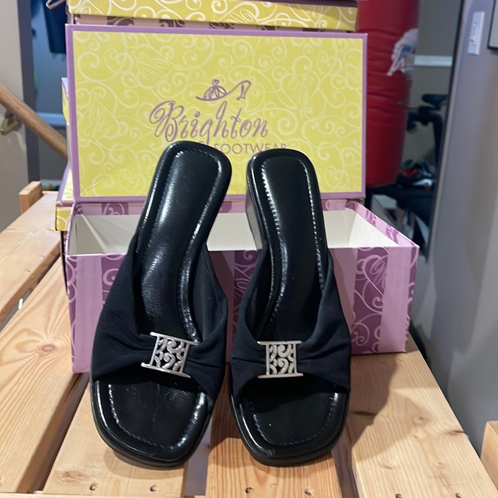 Brighton black fabric slip on sandal